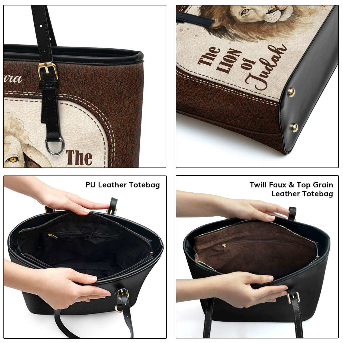The Lion Of Judah The Lamb Of God - Unique Personalized Large Leather Tote Bag HIHN319