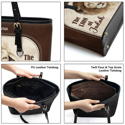 The Lion Of Judah The Lamb Of God - Unique Personalized Large Leather Tote Bag HIHN319