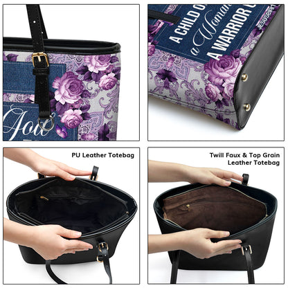 Jesuspirit | Flower And Butterfly | Personalized Purple Large Leather Tote Bag | A Child Of God M19