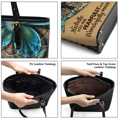 Beautiful Personalized Large Leather Tote Bag - You Are Fearfully And Wonderfully Made NUH271