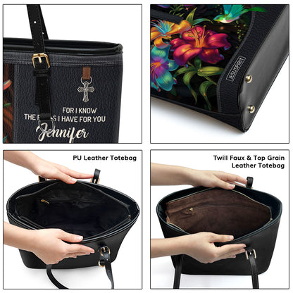 Gorgeous Personalized Large Leather Tote Bag - For I Know The Plans I Have For You NUH283