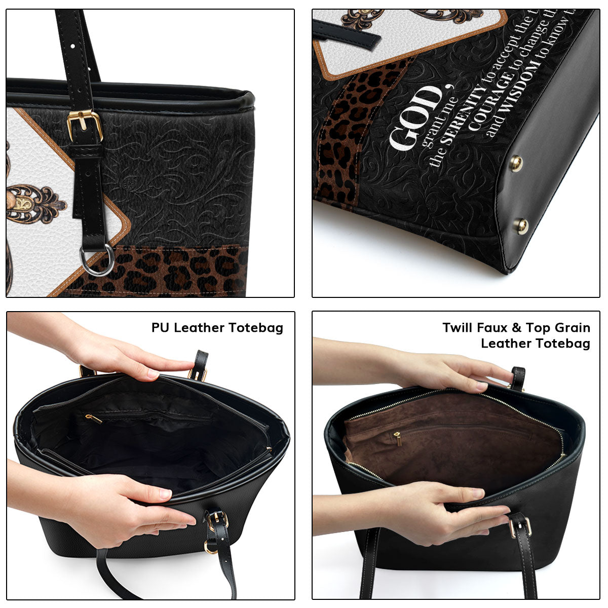Special Personalized Large Leather Tote Bag - God, Grant Me The Serenity To Accept The Things I Cannot Change NUH424