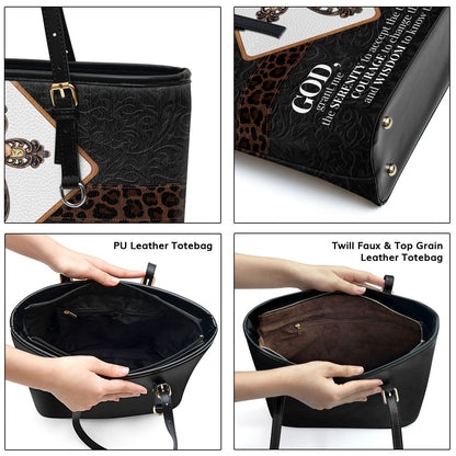 Special Personalized Large Leather Tote Bag - God, Grant Me The Serenity To Accept The Things I Cannot Change NUH424