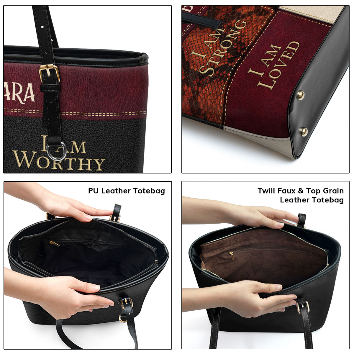 Beautiful Personalized Large Leather Tote Bag - I Am Loved, I Am Enough NUHN282