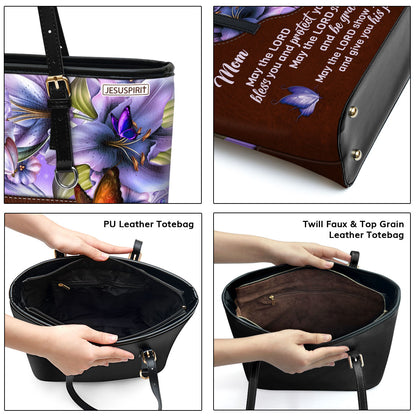 May The Lord Smile On You And Be Gracious To You - Sweet Personalized Large Leather Tote Bag For Mom NUHN363