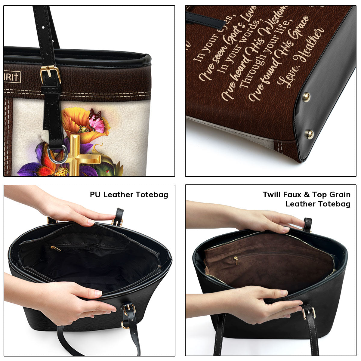 In Your Words, I?ve Heard His Wisdom - Sweet Personalized Large Leather Tote Bag NUHN370