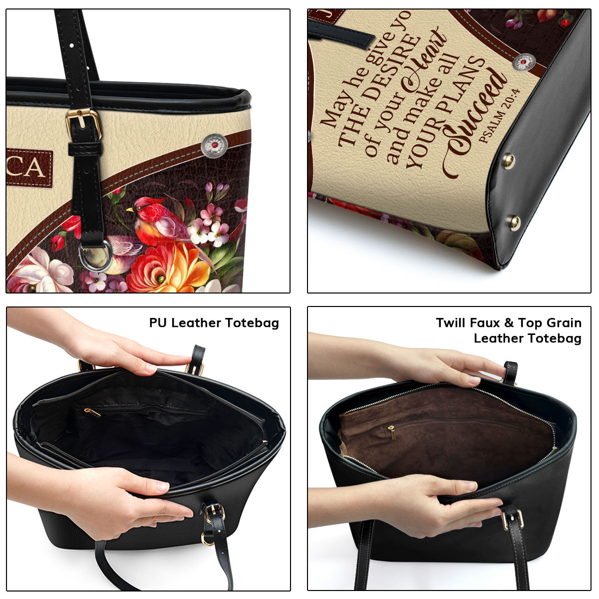 Special Personalized Large Leather Tote Bag - May He Make All Your Plans Succeed NUM308