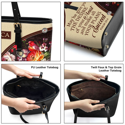 Special Personalized Large Leather Tote Bag - May He Make All Your Plans Succeed NUM308