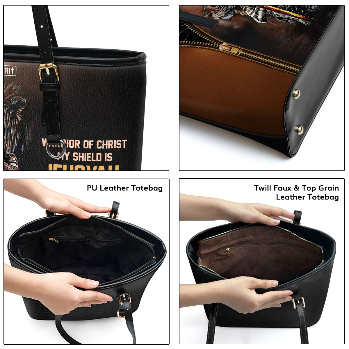 Special Personalized Large Leather Tote Bag - My Shield Is Jehovah Of Armies NUM396