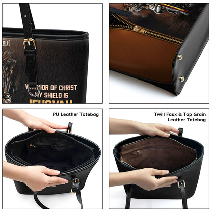 Special Personalized Large Leather Tote Bag - My Shield Is Jehovah Of Armies NUM396