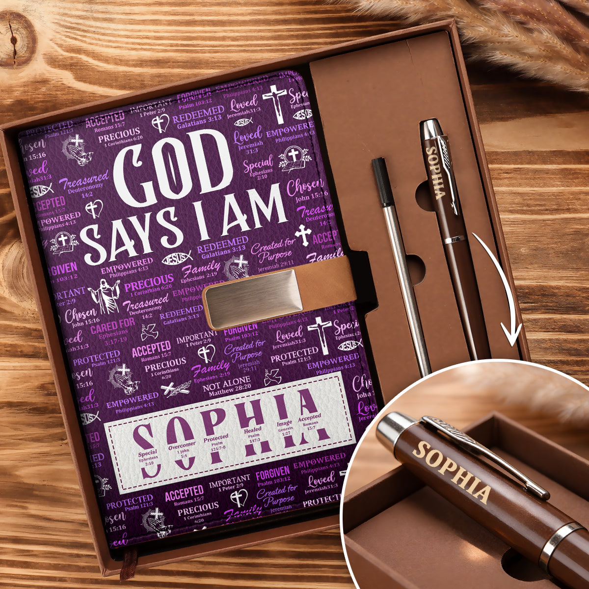 God Says I Am  | Personalized Leather Notebook & Pen Set