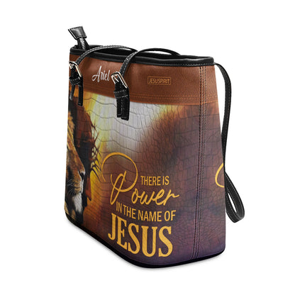 There Is Power In The Name Of Jesus - Special Personalized Lion Large Leather Tote Bag H16