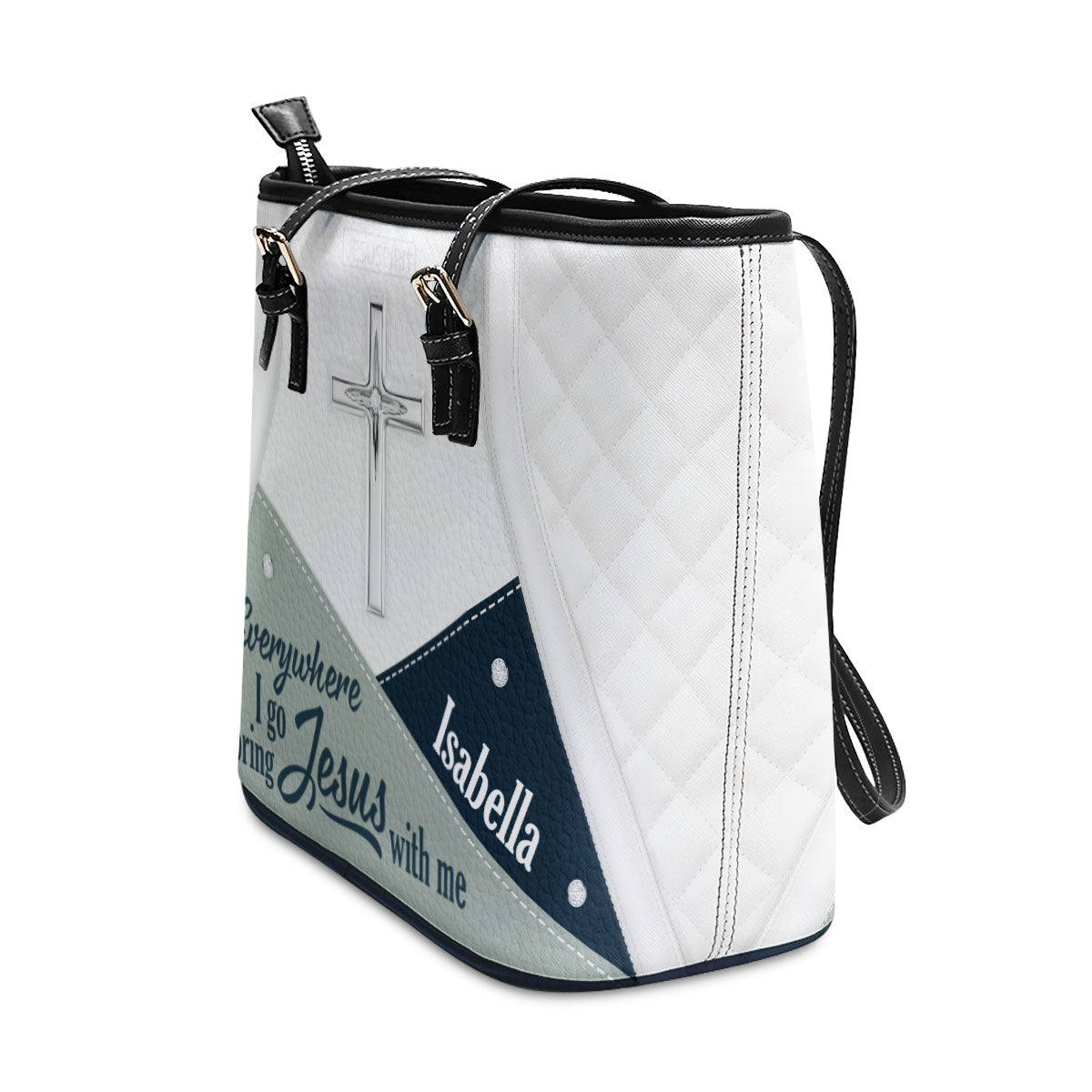 Everywhere I Go, I Bring Jesus With Me - Lovely Personalized Large Leather Tote Bag HHN370