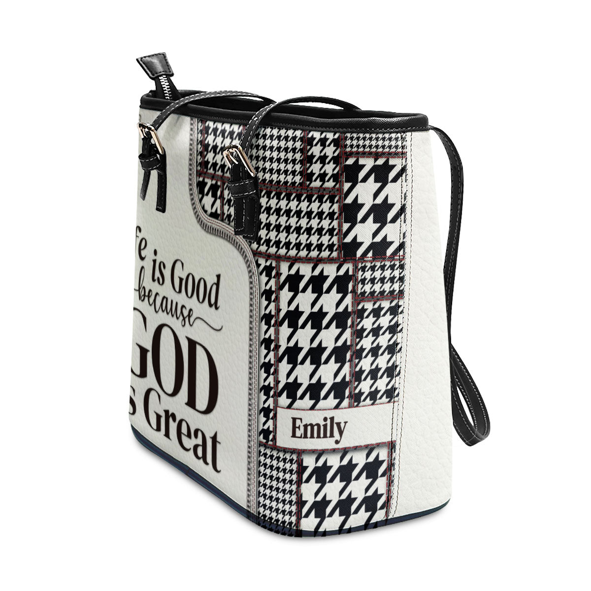 Must-Have Large Leather Tote Bag - Life Is Good Because God Is Great HIHN274