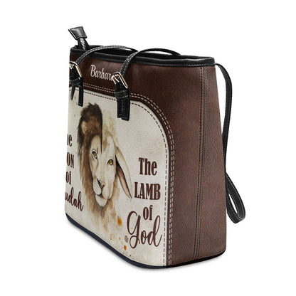 The Lion Of Judah The Lamb Of God - Unique Personalized Large Leather Tote Bag HIHN319