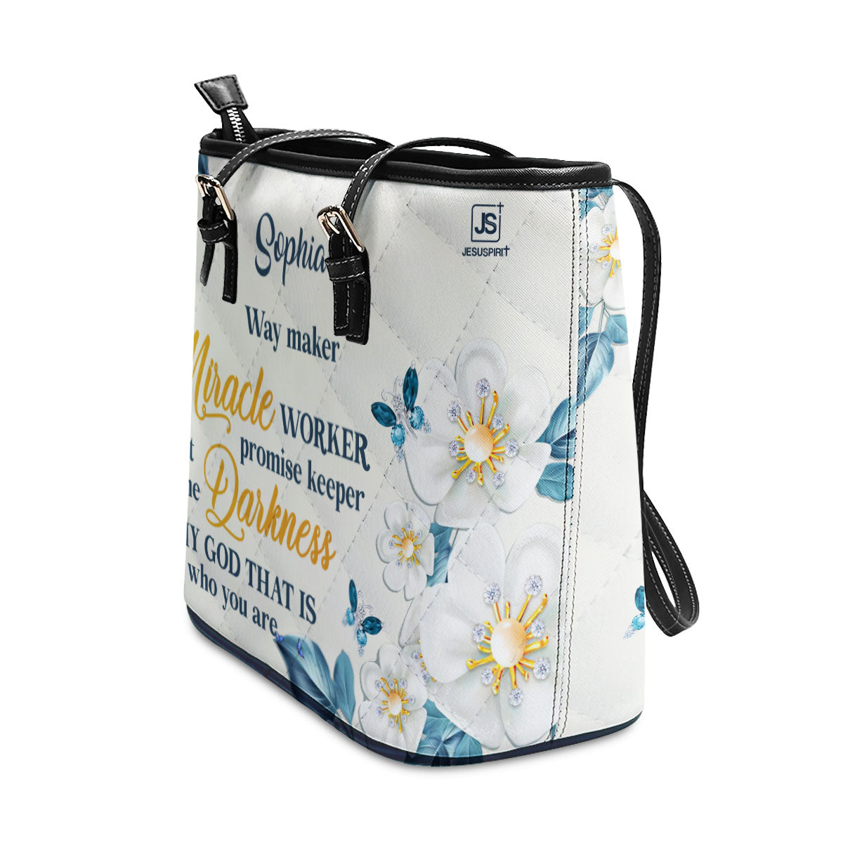 Jesuspirit | Way Maker And Miracle Worker | Personalized Large Leather Tote Bag With Long Strap LLTBHN612