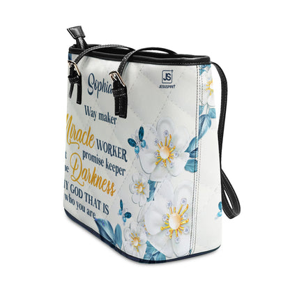Jesuspirit | Way Maker And Miracle Worker | Personalized Large Leather Tote Bag With Long Strap LLTBHN612