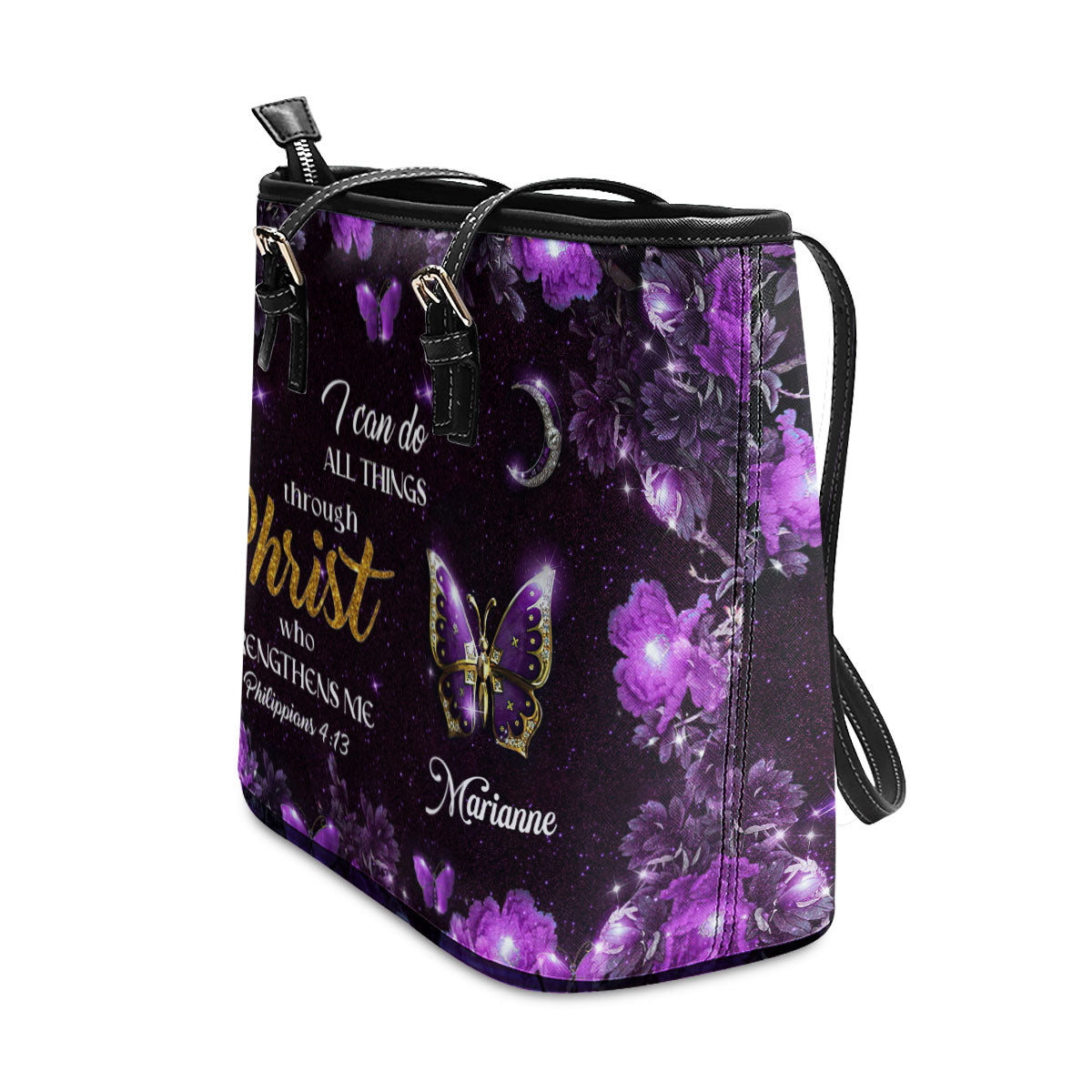 Jesuspirit | I Can Do All Things Through Christ | Philippians 4:13 | Religious Gifts For Christian Women | Personalized Large Leather Tote Bag With Long Strap NM143D
