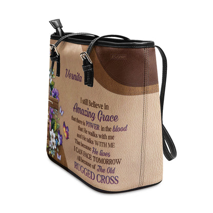 Stunning Personalized Flower Leather Tote Bag - I Still Believe In Amazing Grace NUH269