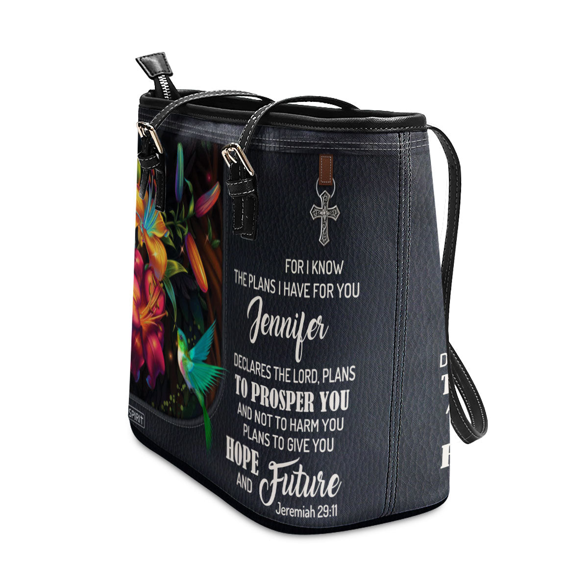 Gorgeous Personalized Large Leather Tote Bag - For I Know The Plans I Have For You NUH283