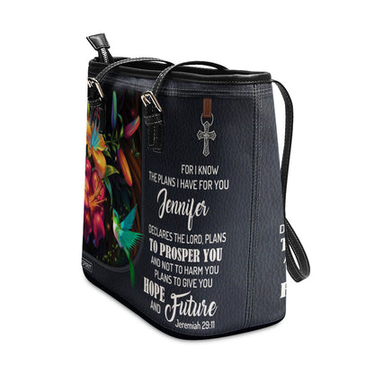 Gorgeous Personalized Large Leather Tote Bag - For I Know The Plans I Have For You NUH283