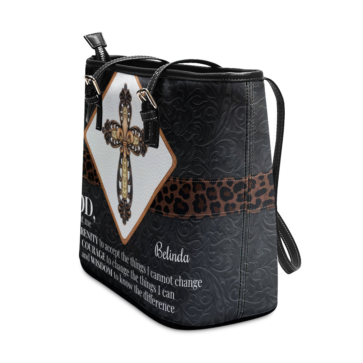 Special Personalized Large Leather Tote Bag - God, Grant Me The Serenity To Accept The Things I Cannot Change NUH424