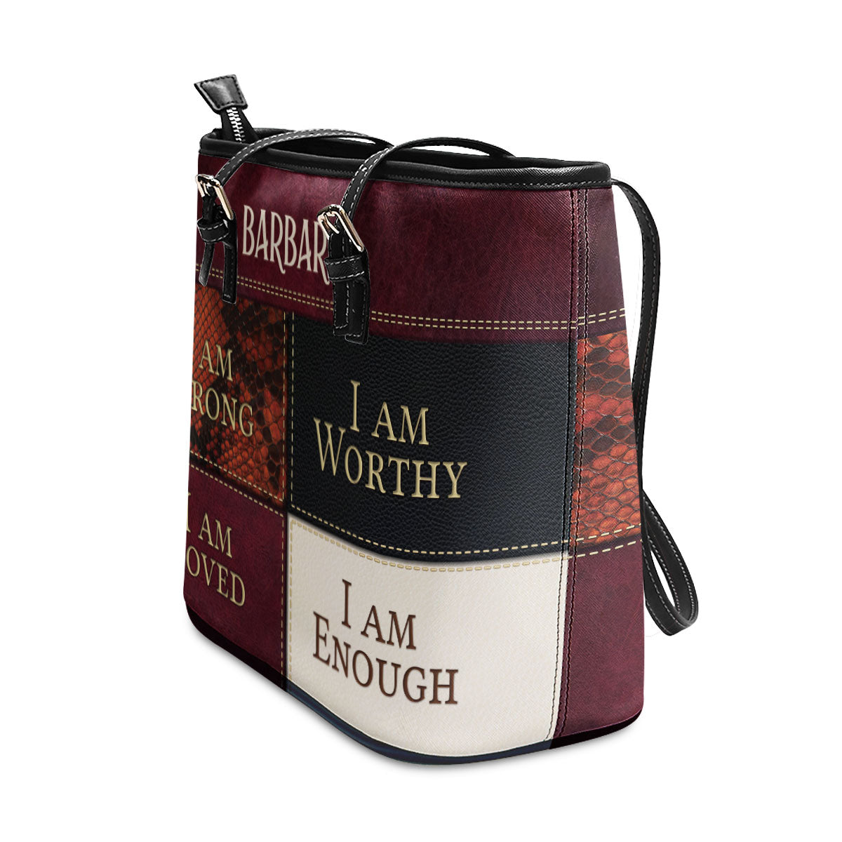 Beautiful Personalized Large Leather Tote Bag - I Am Loved, I Am Enough NUHN282