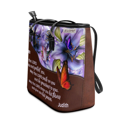 May The Lord Smile On You And Be Gracious To You - Sweet Personalized Large Leather Tote Bag For Mom NUHN363