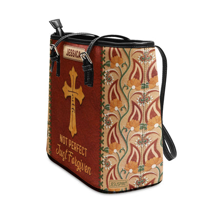 Not Perfect Just Forgiven - Awesome Personalized Lion Large Leather Tote Bag NUHN367