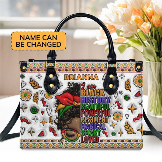 I Am Black | Personalized Leather Handbag With Zipper JSLHBHA20