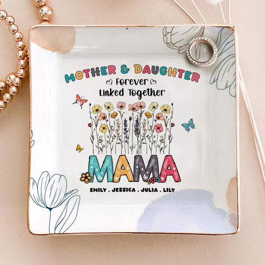 Mother & Daughters Forever Linked Together | Personalized Ceramic Ring Dish Square