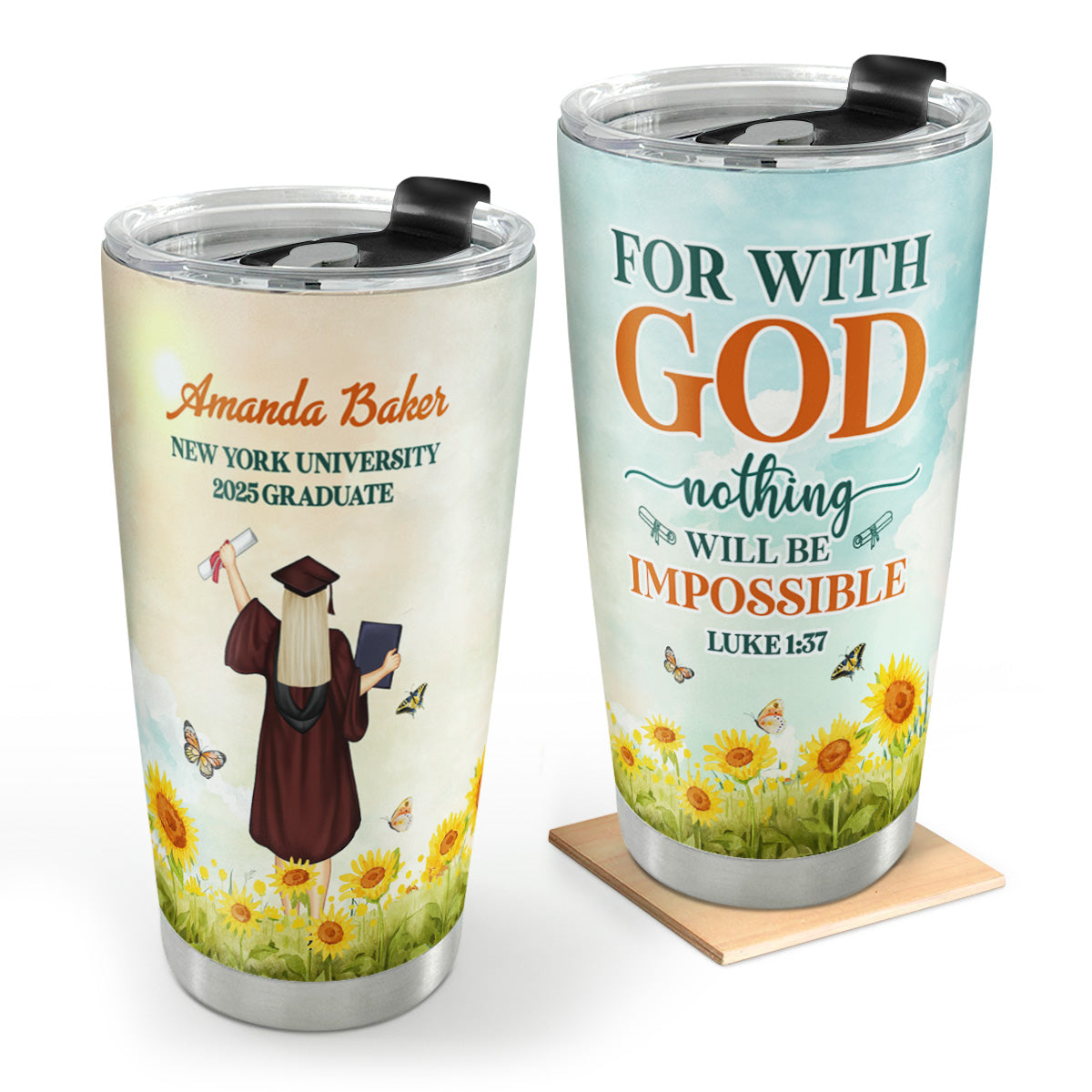 For With God, Nothing Will Be Impossible | Personalized Stainless Steel Tumbler