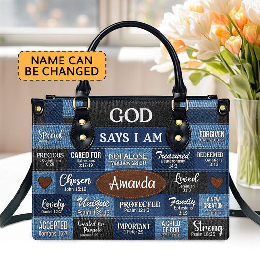Jesuspirit | God Says You Are | Personalized Leather Handbag With Zipper | Gift For Her LHBNUHN681