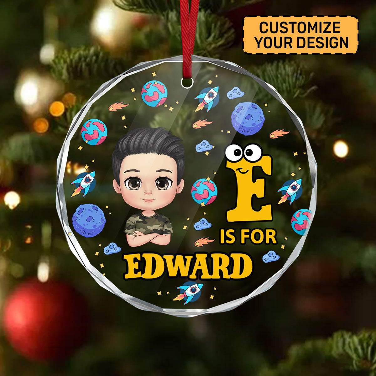 Baby Name | Personalized 1-Side Round Glass Ornament JSURGOPPT1748L