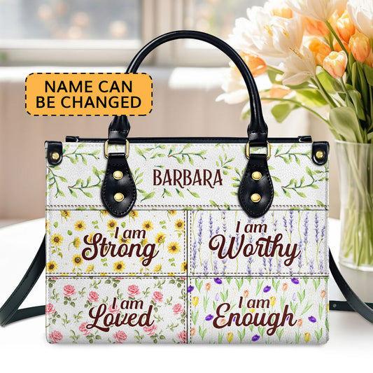 Jesuspirit | I Am Enough | Personalized Zippered Leather Handbag With Handle | Religious Gift For Worship Friends LHBNUHN680