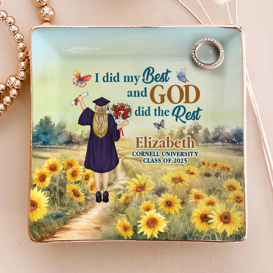 I Did My Best And God Did The Rest - Personalized Ceramic Ring Dish Square