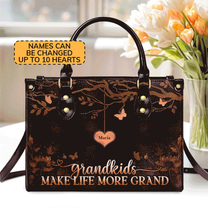 Grandkids Make Life More Grand | Personalized Leather Handbag With Zipper LHBM799