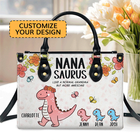 Nanasaurus | Personalized Leather Handbag With Zipper LHBHN03