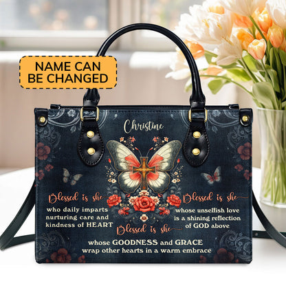 Jesuspirit | Personalized Leather Handbag With Zipper | Blessed Is She LHBM750