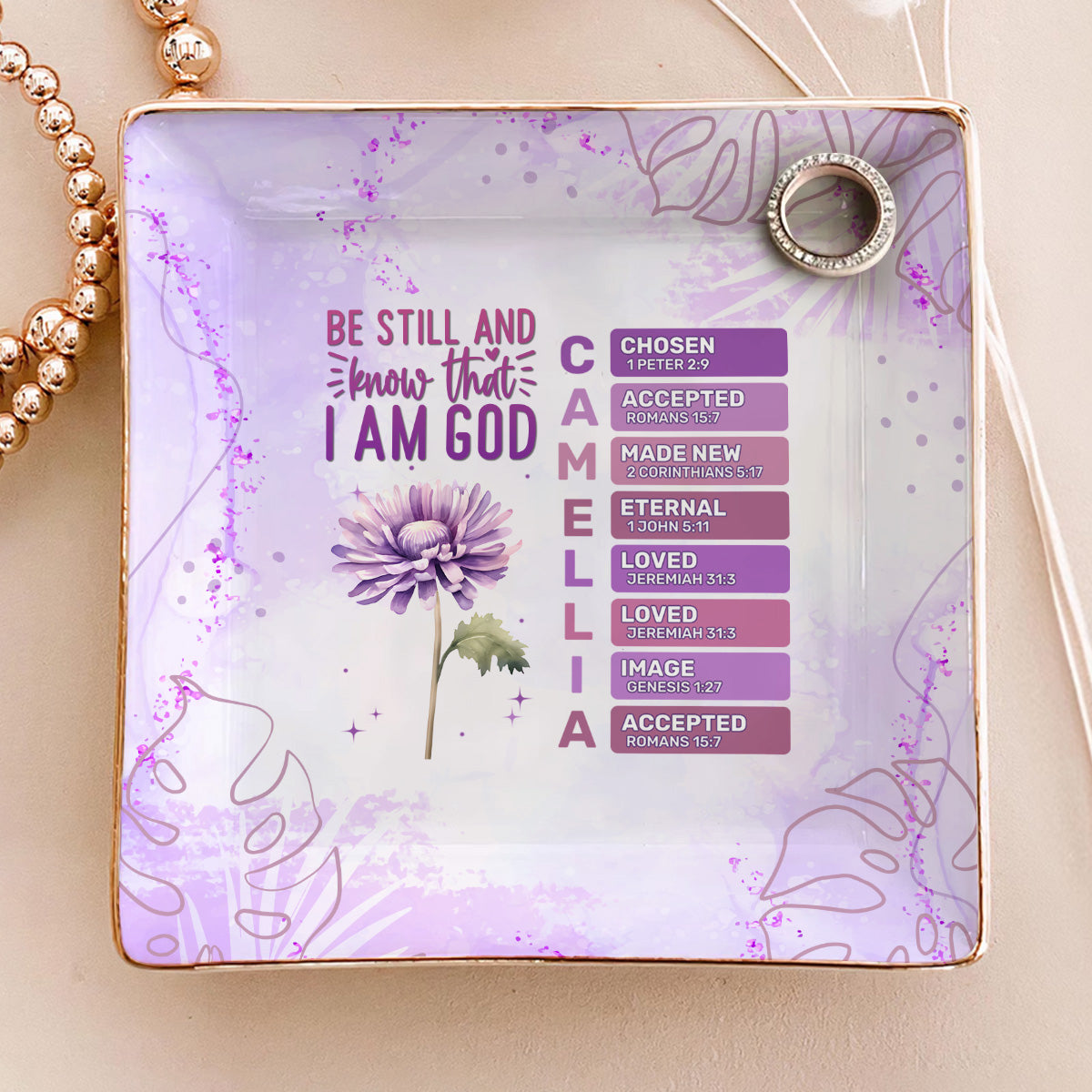 Be Still And Know That I Am God | Personalized Ceramic Ring Dish Square