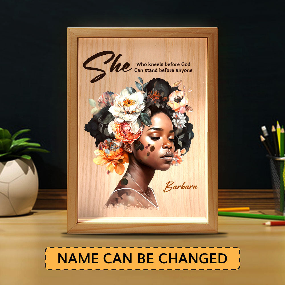 Jesuspirit Personalized Frame Light Box | She Who Kneels Before God Can Stand Before Anyone FLBHN06