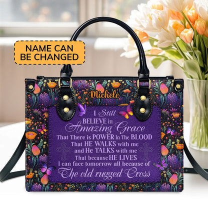 Jesuspirit | Personalized Leather Handbag With Zipper | I Still Believe In Amazing Grace LHBM743