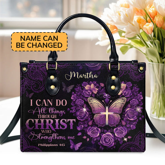 Jesuspirit | Personalized Leather Handbag With Zipper | I Can Do All Things LHBM732