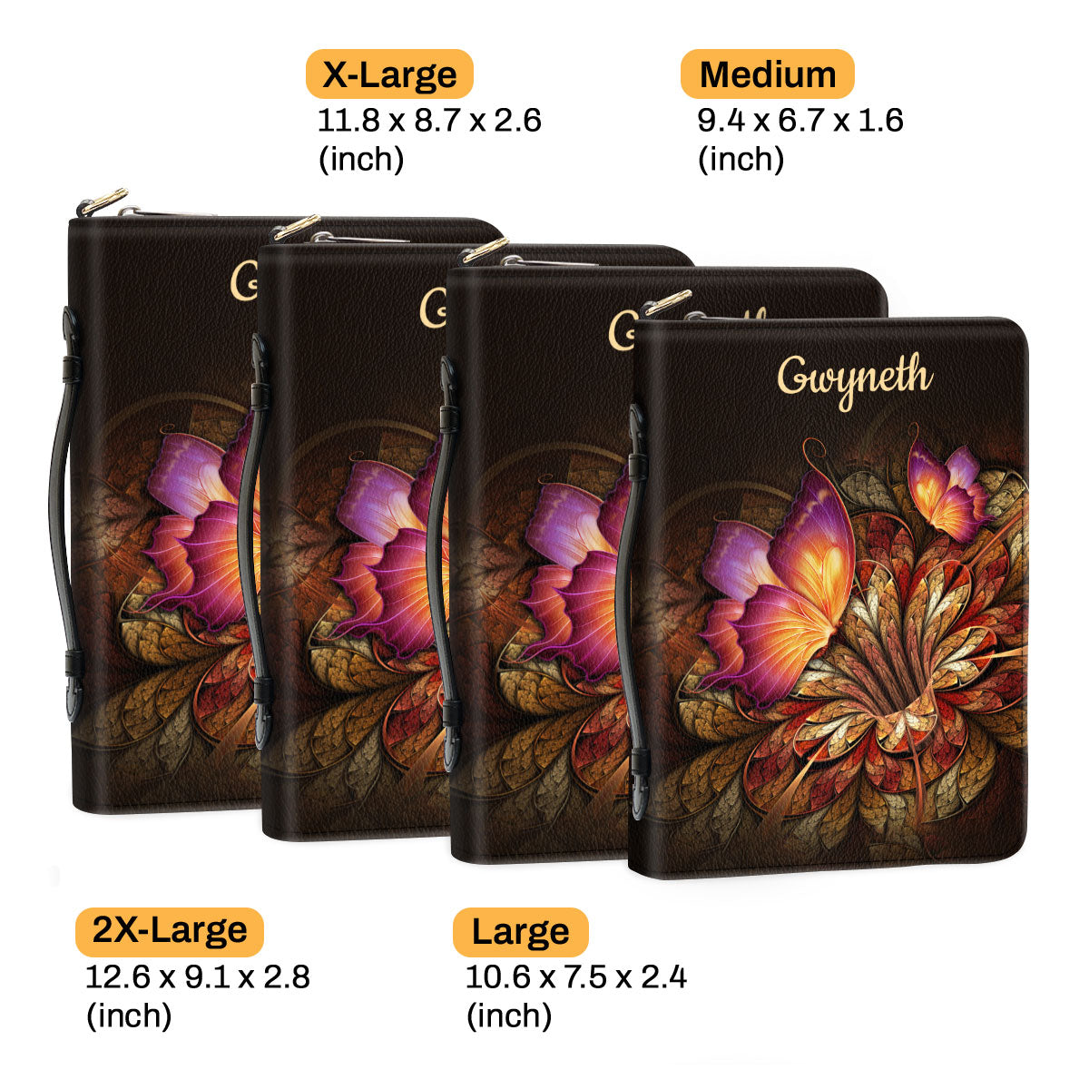 Jesuspirit | Personalized Zippered Bible Cover With Handle | Psalm 34:1 | Flower & Butterfly | I Will Bless The Lord At All Times BCH605