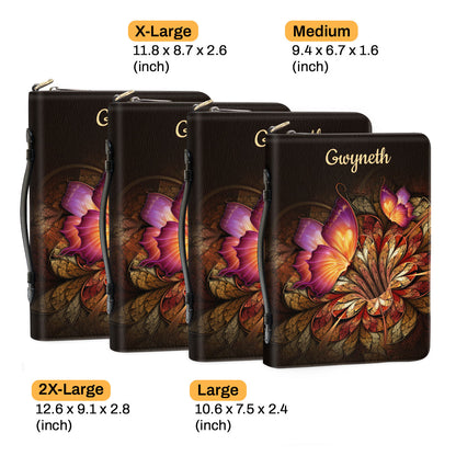 Jesuspirit | Personalized Zippered Bible Cover With Handle | Psalm 34:1 | Flower & Butterfly | I Will Bless The Lord At All Times BCH605