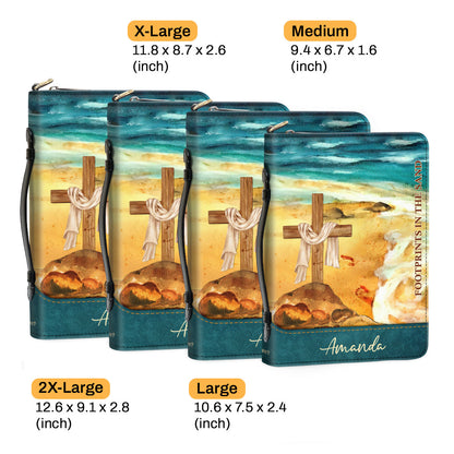 Jesuspirit Personalized Bible Cover | Leather Bible Case With Name | Footprints In The Sand BCNUHN490