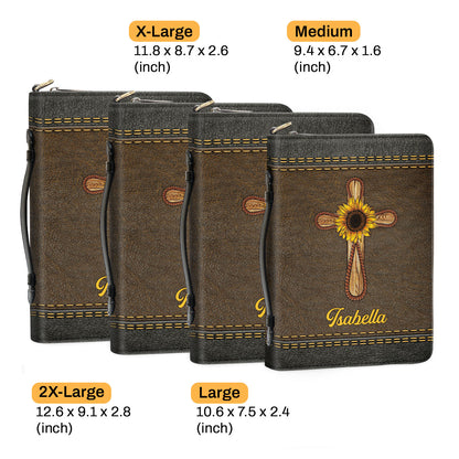 Jesuspirit Personalized Bible Cover With Handle | God Has Amazing Plan For Your Life | Cross And Sunflower | Zippered Bible Carrying Case HN150