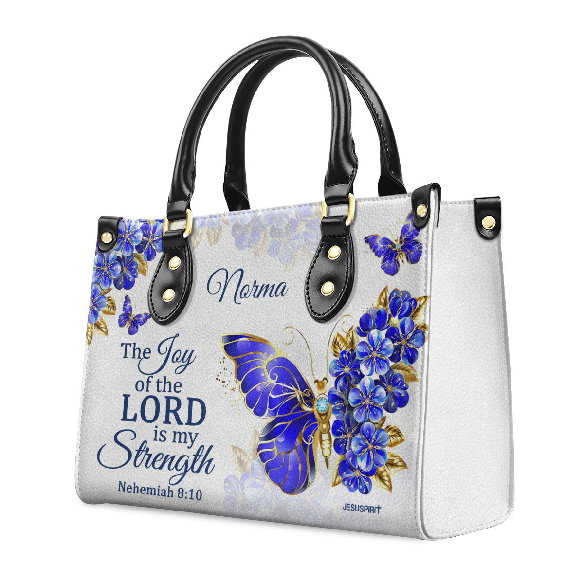 Jesuspirit | Nehemiah 8:10 | The Joy Of The Lord Is My Strength | Bible Verse Gifts For Christian Women | Personalized Leather Handbag With Handle LHBH743B