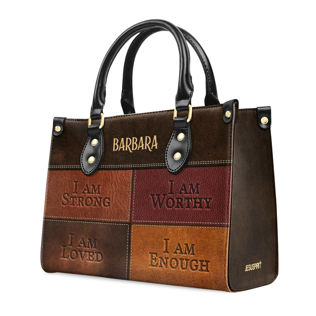 Jesuspirit | I Am Strong | Personalized Zippered Leather Handbag With Handle | Religious Gift For Worship Friends LHBNUHN680