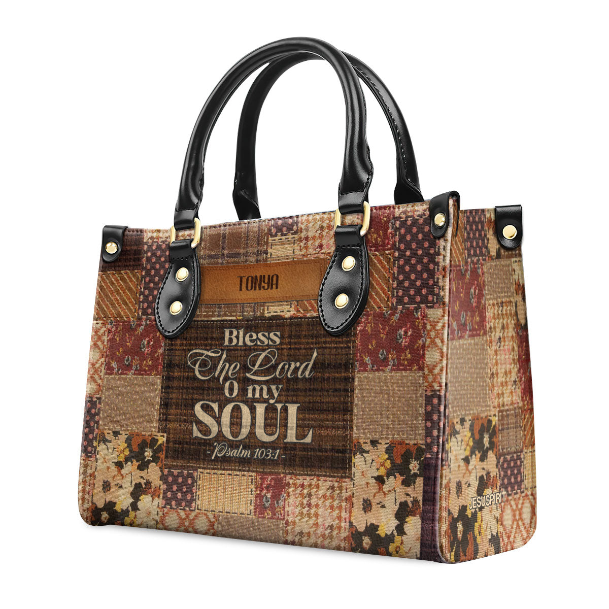 Jesuspirit | Personalized Zippered Leather Handbag With Handle | Religious Gift For Worship Friends | Blessed The Lord LHBM767